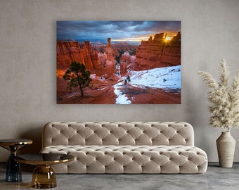 Bryce Canyon National Park, Utah Landscape Print, Southwest Photography, Large Desert Wall Art, Winter Photo Print, Metal and Canvas