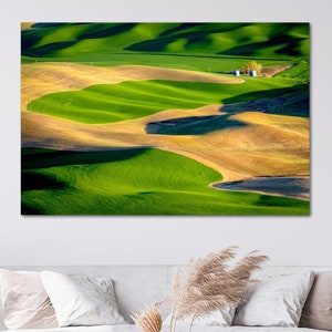 Impresión de Palouse Hills – Fotografía de paisaje de Steptoe Butte – Arte mural verde y dorado del este de Washington – Fotografía de naturaleza de Rolling Fields