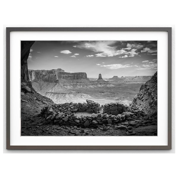 Black and White Desert Print, Southwest Wall Decor, Mysterious Utah Indian Ruin, Moab Photography, Canvas Gallery Wrap, Metal Print