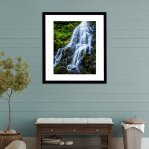 Oregon Waterfall Photo Print, Large Pacific Northwest Wall Art, Fairy Falls Columbia Gorge, Green Forest Nature Photography image 5