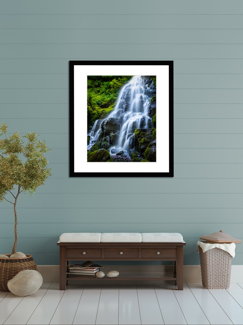 Oregon Waterfall Photo Print, Large Pacific Northwest Wall Art, Fairy Falls Columbia Gorge, Green Forest Nature Photography image 5