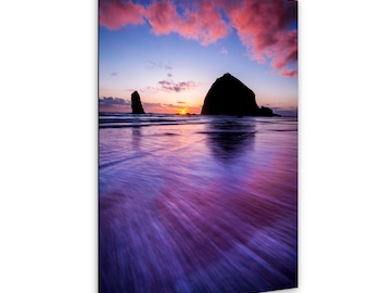 Haystack Rock Sunset Print, Cannon Beach Oregon Wall Art, Coastal Photography