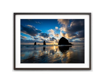 Cannon Beach Photography, Oregon Coast, Large Wall Art Photo Print, Haystack Rock Sunset, Pacific Northwest, Landscape Nature