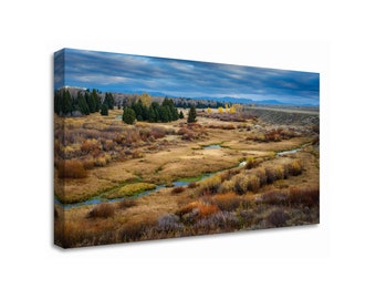 Wyoming Landscape, Grand Tetons Photography, National Park Print, X-Large Autumn Canvas, Wyoming Grasslands Nature Photo