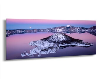 Panoramic Nature Photo – Crater Lake Sunset – Oregon Landscape Print – National Park Art – Photo on Paper, Canvas, Metal, Acrylic