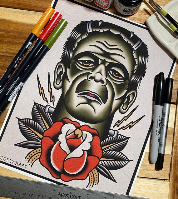 Frankenstein Traditional Tattoo Art Print | Etsy
