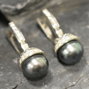 Black Pearl Earrings, Natural Pearl Studs, Vintage Pearl