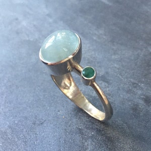 Aquamarine Ring, Natural Aquamarine, Emerald Ring, Natural Emerald, March Birthstone ,May Birthstone, Solid Silver Ring, Pure Silver, Aqua image 1