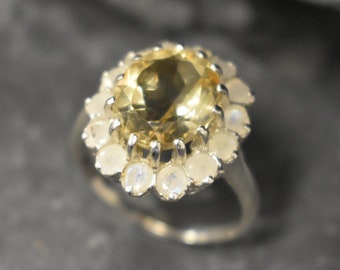 Victorian Citrine Ring, Natural Citrine, Princess Di Ring, November Birthstone, Yellow Ring, Statement Ring, Flower Ring, Solid Silver Ring