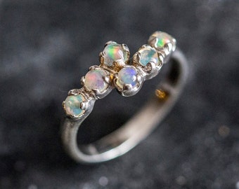 Fire Opal Ring, Natural Opal, Opal Band, Ethiopian Opal, Genuine Opal, Vintage Opal Band, October Birthstone, Solid Silver Ring, Fire Opal