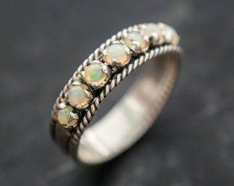 Opal Band, Natural Opal, Opal Eternity Ring, Opal Ring, Half Eternity Ring, October Birthstone, Vintage Band, Solid Silver Ring, Opal