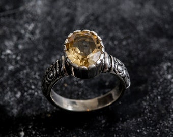 Tribal Yellow Ring, Natural Citrine, Citrine Ring, Vintage Silver Rings, November Birthstone, Yellow Ring, Unique Ring, Silver Ring, Citrine