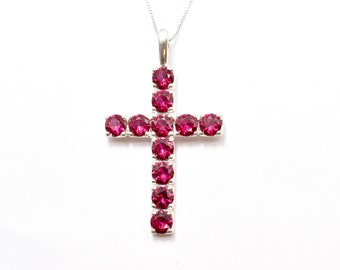 Ruby Cross Pendant, Created Ruby, Red Cross Necklace, July Birthstone Necklace, Christian Pendant, Christ Symbol Necklace, Spiritual Pendant