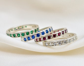 Gemstone Stackable Band, Full Eternity Band, Gemstone Band, Sparkly Band, Birthstone Band, Dainty Band, Minimal Band, Silver Stacking Band