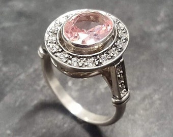 Morganite Ring, Created Morganite, Victorian Ring, Pink Vintage Rings, Pink Diamond Ring, Pink Morganite Ring, Solid Silver Ring, Morganite