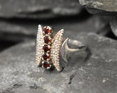 Tribal Garnet Ring, Natural Garnet, Shield Ring, January Birthstone, Asymmetric Ring, Red Vintage Ring, Pointy Spike Ring, Solid Silver Ring