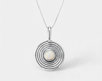 Gold Coin Opal Necklace, Opal Spiral Pendant, Gold Infinity Necklace