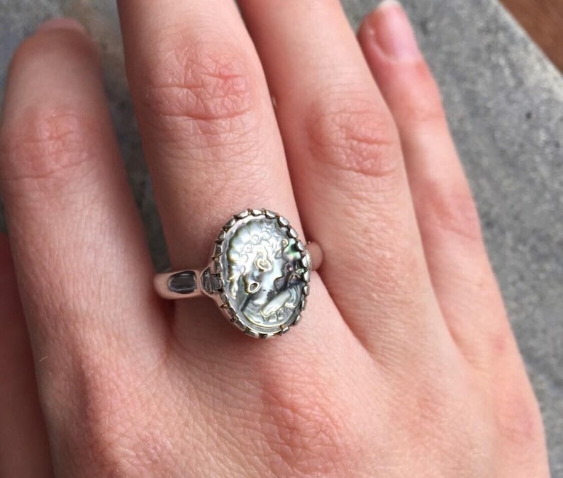 Kameenring, Römischer Ring, Ring aus massivem Silber, Sterlingsilberring, Renaissance-Ring, Römischer Schmuck, Passendes Set, Muschelring, Damenring Bild 1