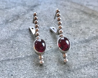 Garnet Earrings, Long Earrings, Red Long Earrings, Natural Garnet, Red Garnet Earrings, January Birthstone, January Earrings, Solid Silver