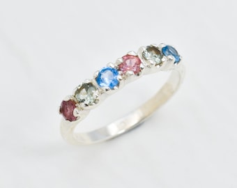 Tourmaline Ring, Natural Tourmaline, October Ring, Half Eternity Band, Multistone Ring, October Birthstone, Solid Silver Ring, Tourmaline