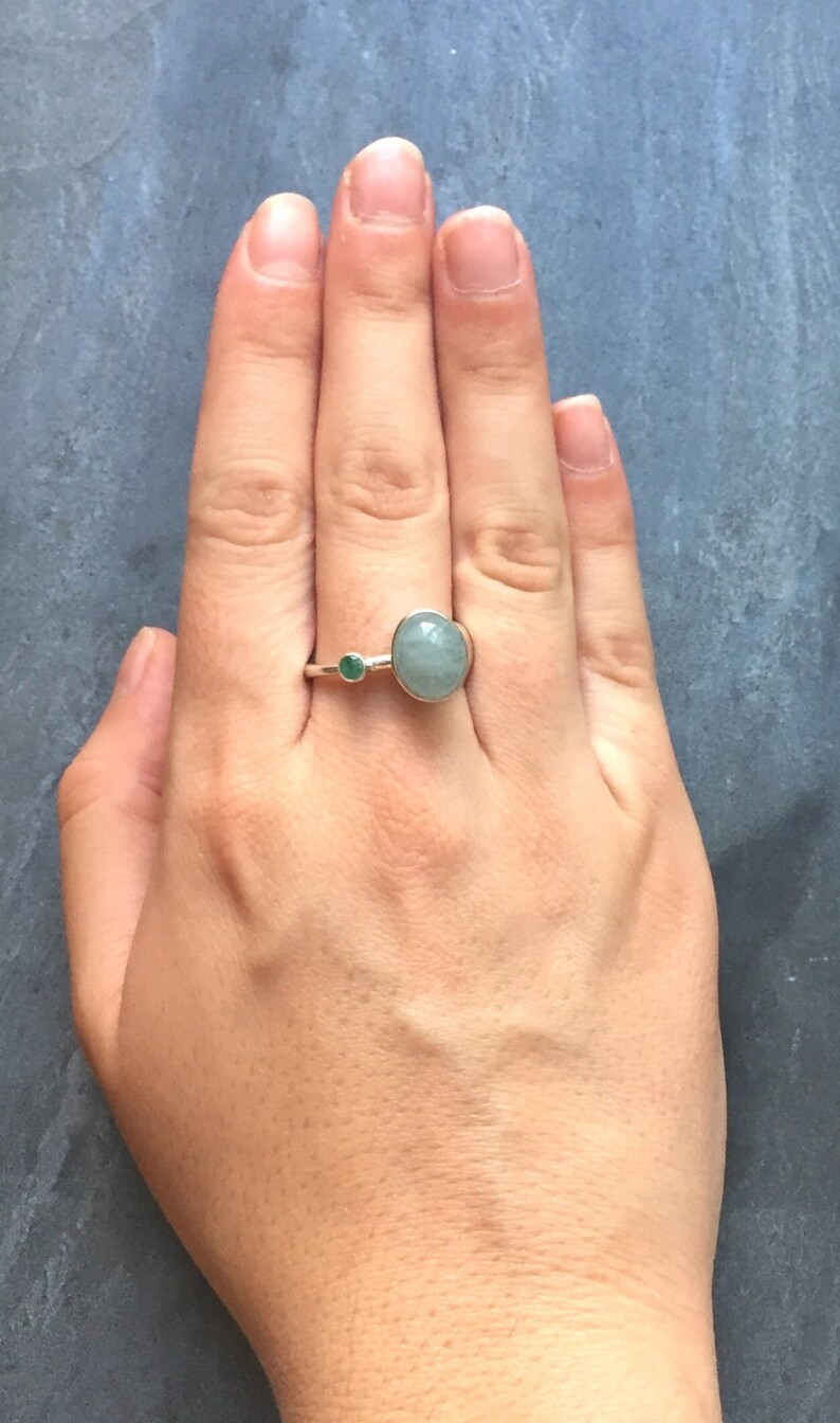 Aquamarine Ring, Natural Aquamarine, Emerald Ring, Natural Emerald, March Birthstone ,May Birthstone, Solid Silver Ring, Pure Silver, Aqua image 3