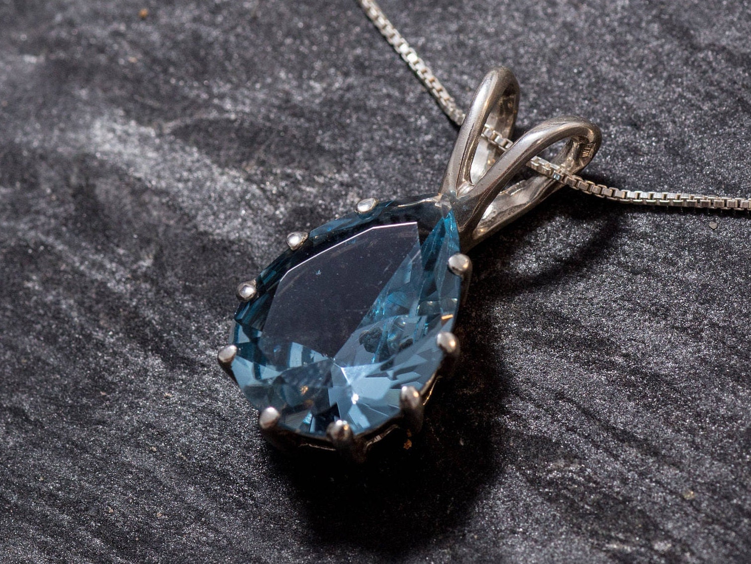 Aquamarine Pendant Teardrop Pendant Created Aquamarine Aqua Etsy UK