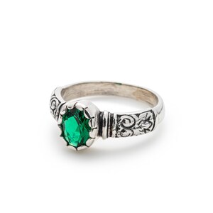 Tribal Emerald Ring, Created Emerald, Antique Ring, Vintage Ring, Bohemian Ring, Thick Band Ring, Sterling Silver Ring, Green Solitaire Ring image 9