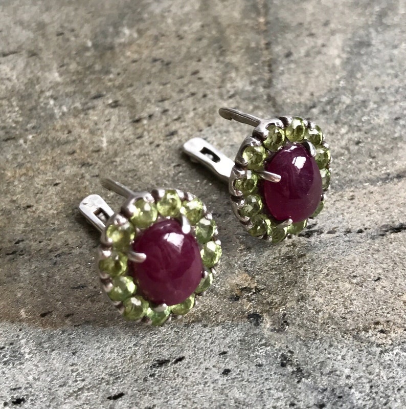Ruby Earrings, Natural Ruby, July Birthstone, 2 Carat Ruby, Peridot Earrings, Natural Peridot, August Birthstone, Victorian Earrings, Ruby image 9