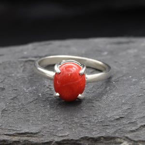 Red Coral Ring, Natural Coral, Solitaire Ring, Promise Ring, Simple Ring, Red Oval Ring, 3 Carat Ring, Proposal Ring, Solid Silver Ring image 9