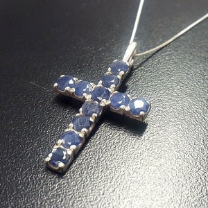 Sapphire Pendant, Natural Sapphire, Cross Pendant, Sapphire Cross, Blue Sapphire Pendant, Blue Cross, Symbolic Pendant, Solid Silver Pendant