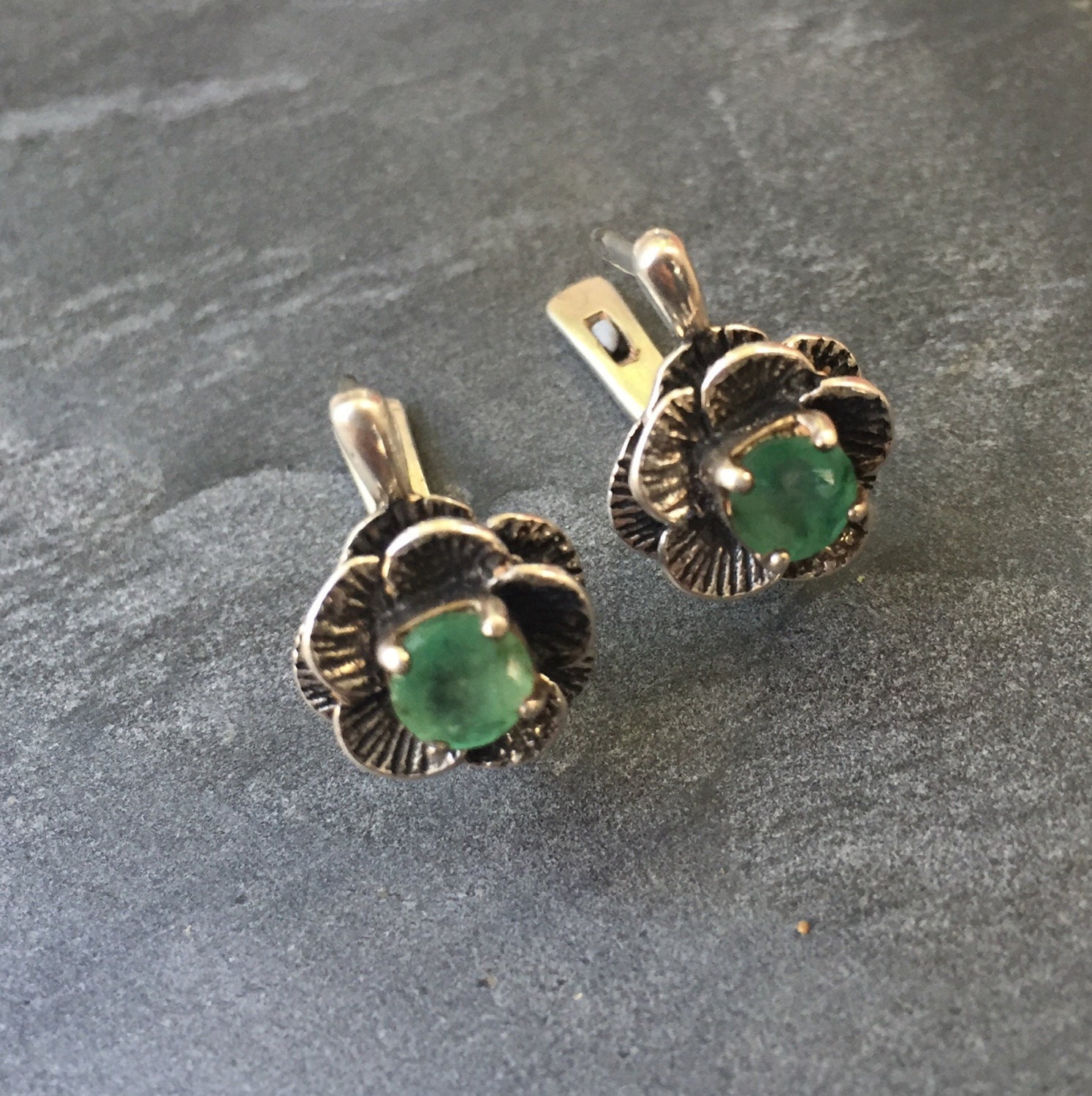 Flower Earrings Emerald Earrings Natural Emerald 2 Carat | Etsy