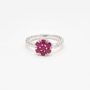Ruby Ring, Natural Ruby Ring, Ruby Flower Ring, Promise Ring, July Birthstone, Vintage Ring, Solid Silver Ring, Silver Flower Ring, Red Ring image 3