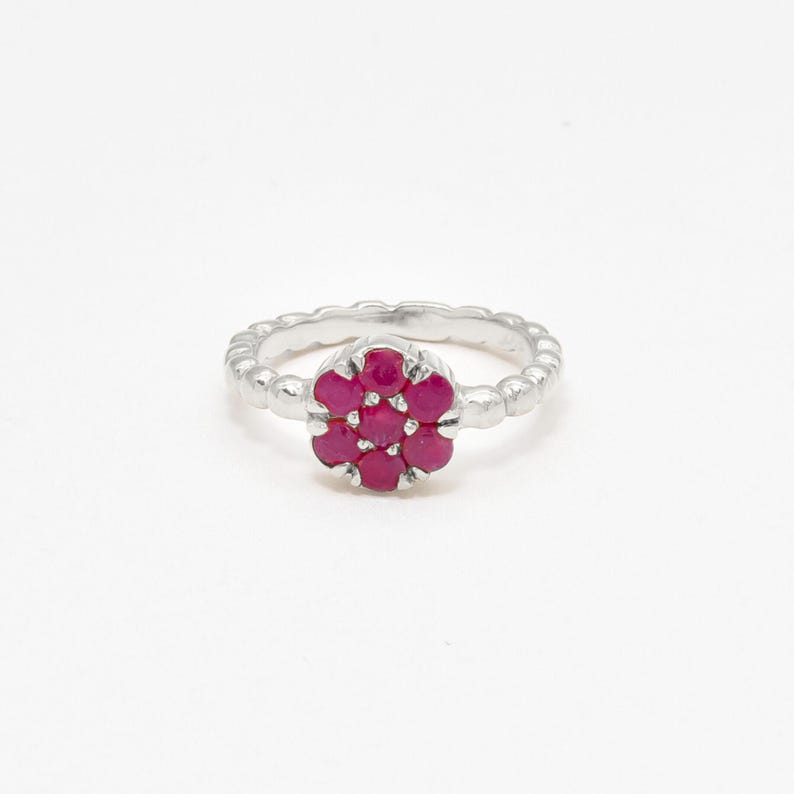 Ruby Ring, Natural Ruby Ring, Ruby Flower Ring, Promise Ring, July Birthstone, Vintage Ring, Solid Silver Ring, Silver Flower Ring, Red Ring image 3