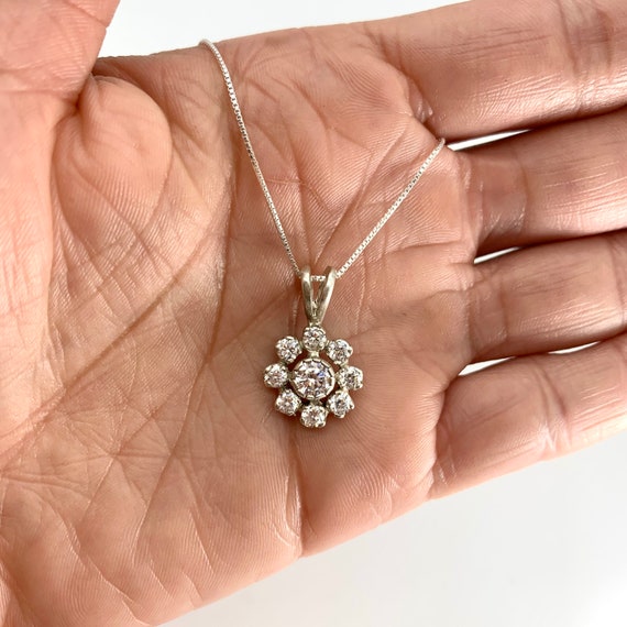 18k Rose Gold Plated Flower Pendant Necklace - CZ Stones, 18" Sterling Silver Chain, Gift For Women