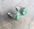Emerald Earrings, Natural Emerald, Chrysoprase Earrings, May Birthstone, Green Vintage Earrings, Victorian Studs, 925 Silver Earrings