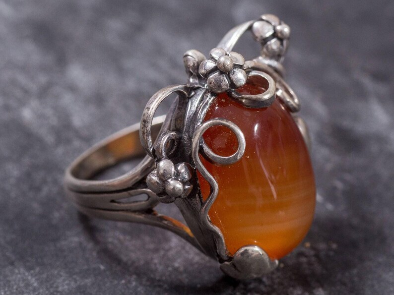 Carnelian Ring, Natural Carnelian, Red Gemstone Ring, Leaf Ring, Healing Stone, Red Ring, Vintage Rings, Red Stone, Solid Silver Ring, Agate image 6