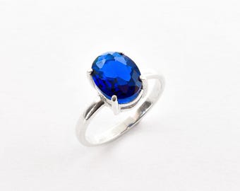 Blue Sapphire Ring, Sapphire Ring, Created Sapphire, Solitaire Ring, Blue Diamond Ring, Vintage Ring, Solid Silver Ring, Blue Solitaire Ring