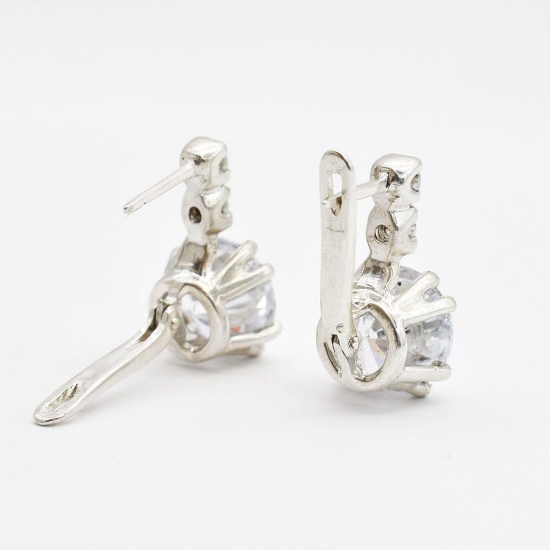 Vintage Earrings, Diamond Earrings, 2 carat Diamond, Created Diamond, Bridal Diamond Earrings, Bridal Earrings, CZ Diamonds, Solid Silver image 8