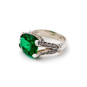Anillo de esmeralda, anillo de esmeralda vintage, anillo verde esmeralda, esmeralda creada, anillos vintage, anillo de plata vintage, anillo horizontal, gema horizontal imagen 8