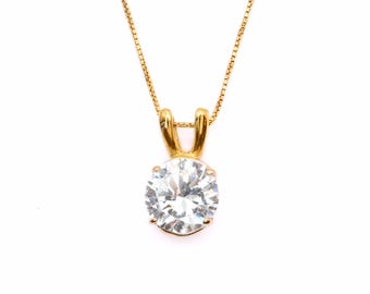 Gold Diamond Necklace, Classic Diamond Pendant, Diamond Bridal Necklace, Anniversary Gift, For Her, Created Diamond Pendant, Gold By Adina