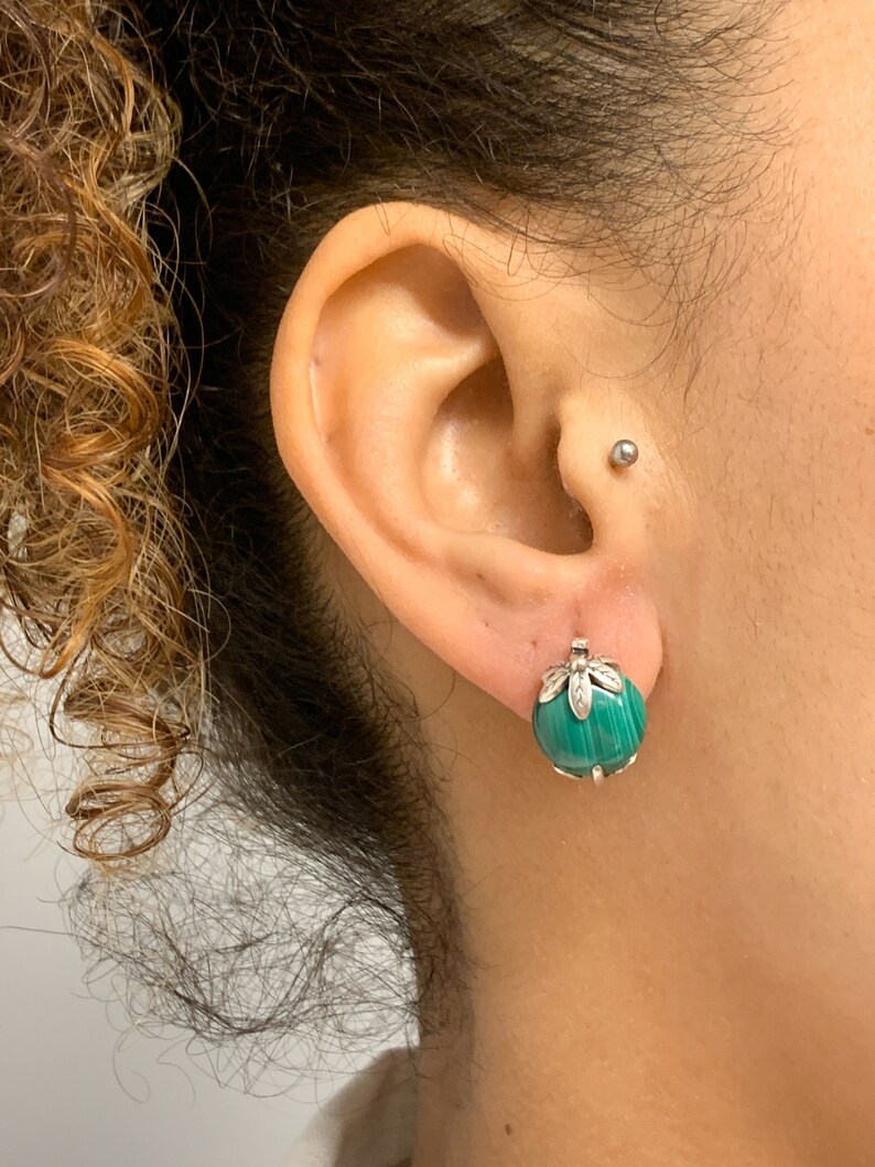 Prehnite Earrings, Natural Prehnite, May Birthstone, Green Leaf Earrings, Flower Earrings, Art Nouveau Earrings, Silver Earrings, May Studs image 2