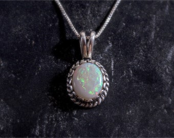 Opal Pendant, Natural Opal Pendant, Australian Opal, October Birthstone, Opal Necklace, Vintage Pendant, Opal, Silver Pendant, Real Opal