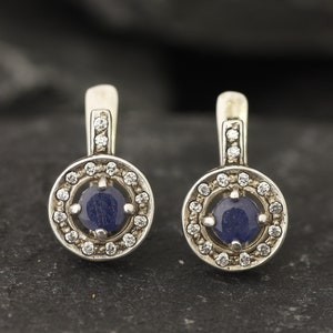Natural Sapphire Earrings, Natural Sapphire, September Birthstone, Vintage Earrings, Sapphire Earrings, Round Earrings, 925 Silver, Sapphire image 9