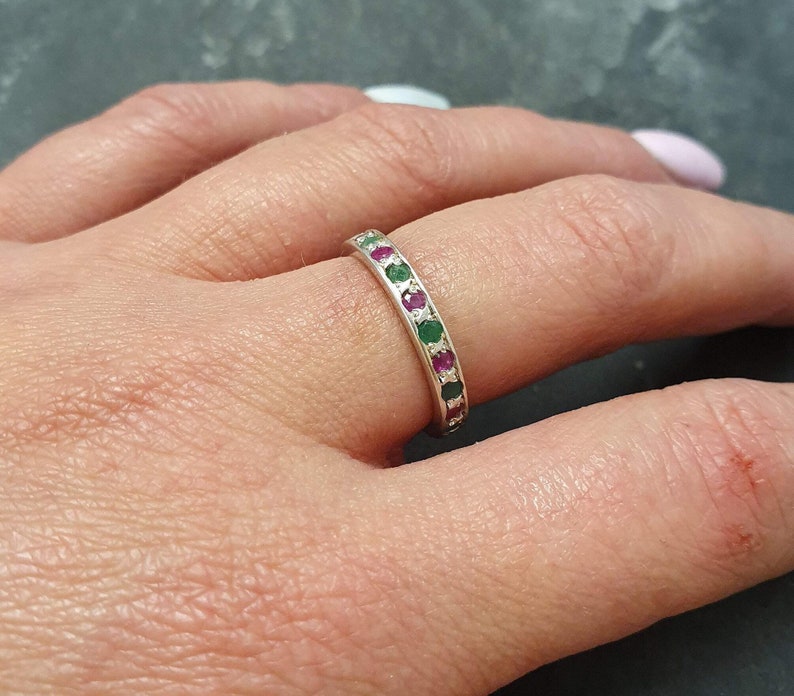 Eternity Ring, Ruby Band, Emerald Band, Birthstone Ring, Stackable Ring, Vintage Eternity Ring, Multistone Ring, Eternity Band, Silver Ring image 2