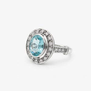 Anello con acquamarina, acquamarina sintetica, anello vittoriano, anello vintage blu, anello con pietra unica, anello con diamante blu, anello vintage, anello in argento 925