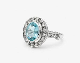 Aquamarine Ring, Created Aquamarine, Victorian Ring, Blue Vintage Ring, Unique Stone Ring, Blue Diamond Ring, Vintage Ring, 925 Silver Ring