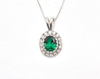 Emerald Pendant, Antique Pendant, Vintage Pendant, Antique Emerald Pendant, Silver Pendant, Sterling Silver Pendant, Green Vintage Pendant