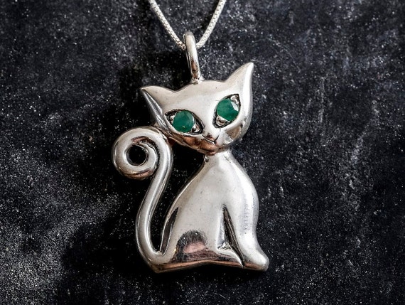 Cat Pendant Emerald Pendant Natural Emerald Pendant May Pendant