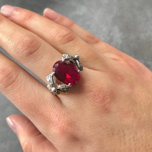 Red Ruby Ring, Ribbon Ring, Created Ruby Ring, Vintage Silver Ring, Vintage Ring, Silver Ribbon, Ruby Ring, Red Ring, Antique Red Ring image 2