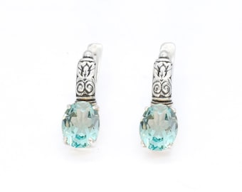 Aquamarine Earrings, Created Aquamarine, Blue Vintage Earrings, Blue Diamond Earrings, Vintage Earrings, Solid Silver Earrings, Aquamarine